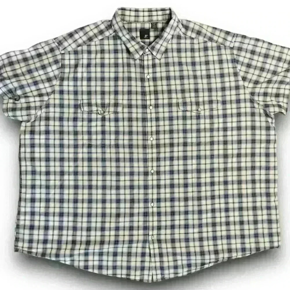 J. Ferrar Mens Western Pearl Snap Shirt Short Sleeve 4XL 20-20.5 Blue Plaid - Picture 1 of 10